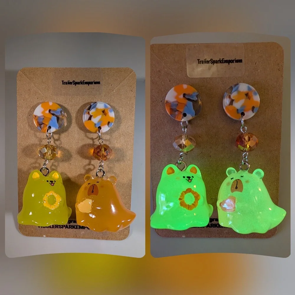 TrailerSparkEmporium Heavy Glow in the Dark Bear Frog Ghost Earrings Nickel Free
